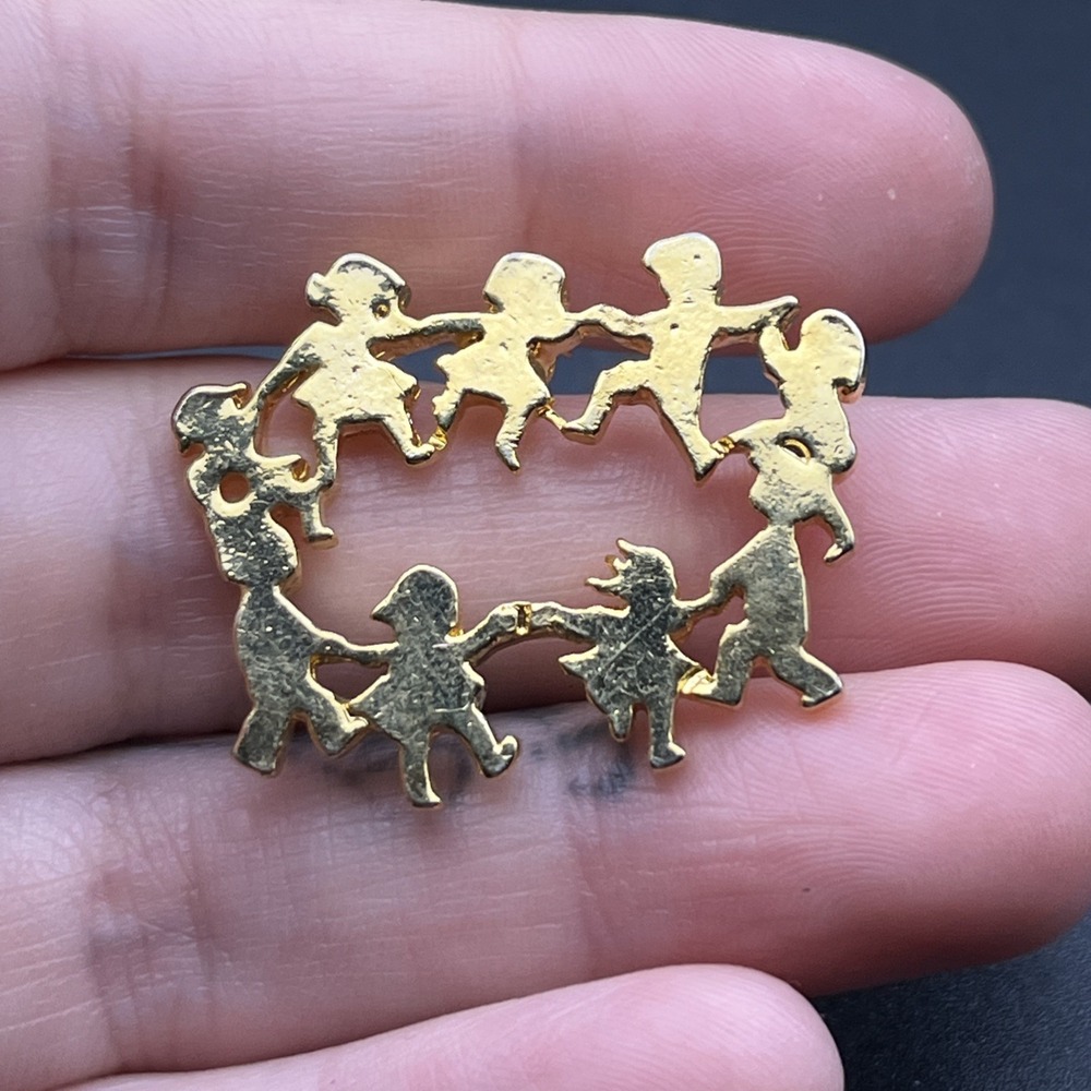 Ring Around The Rosie Children Gold Tone Lapel Hat Pin